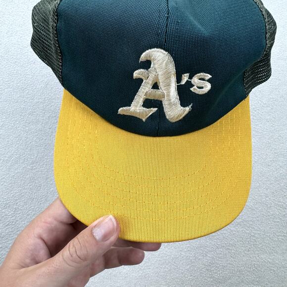 Vintage Oakland Athletics A's Hat One Size Adjustable Green Yellow Mesh Baseball - Picture 6 of 9